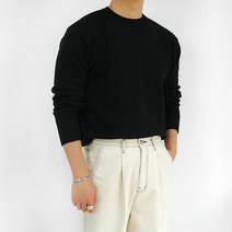 로니제이 남자 가을 겨울 부드러운 스판 무지 라운드 니트