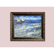 [반아트 리얼 붓터칭] 반고흐 그림 세인트마리 바다 위의 보트 풍수 그림 인테리어 소품 개업 집들이 선물 재물운 유화 느낌 그림, 엔틱 브라운