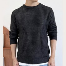 캐쥬얼 댄디 40대 남성 라운드 와플 니트티 생일선물 기본 이너 중년