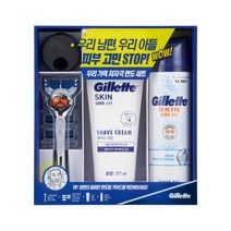 질레트 스킨텍 저자극 면도 세트(면도기+4입날+크림+젤+거치대), 스킨텍 저자극세트