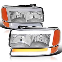 Spec-D Tuning 블랙 하우징 스모크 렌즈 헤드라이트 + LED 순차 튜브 범퍼 램프 1999-2006 GMC 시에라 유콘 1500과 호환 왼쪽 오른쪽 페어 헤드램프 어, Chrome Housing Clear Lens