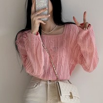 작은방 색감 맛집 파스텔 샤인 꽈배기 스퀘어넥 벌룬 니트 5컬러