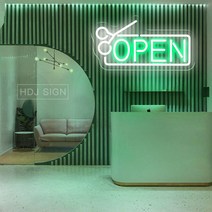 영업중 OPEN LED 오픈 네온 사인 24 보드 간판 광고판 미용사의 이발소 헤어 살롱 비즈니스 디스플레이 숍 스토어 스튜디오 장식 벽 164EA 7, 40x20.9cm USB, 01 Green