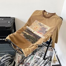 라운드넥반팔티 2023 여름 8색 워싱 구제 개성 플라워 프린팅 와이드 루즈핏 T302 P35 4994985974