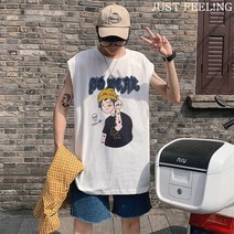 JUST FEEL!NG 1+1 힙합 루즈핏 라운드넥 캐주얼 남자나시 민소매 티셔츠 농구 나시티 헬스나시