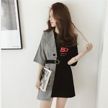 리누보 여성 미니 원피스 루즈핏 페이크 투피스 라운드넥