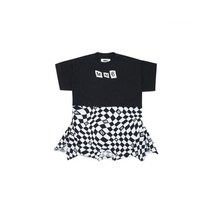[MM6 KIDS] 키즈 체크 패턴 로고 프린트 반팔 원피스 블랙 KMS32YRDR012BKBK