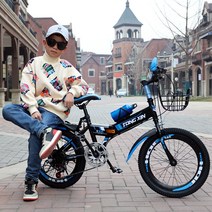 Andyuu 뉴폴딩 키즈 자전거 마운트 변속 7~15세 접이식 자전거, 22인치흑청