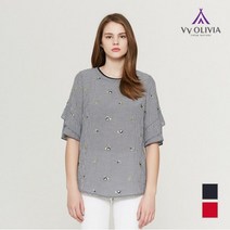 올리비아로렌 자수포인트 체크 블라우스 VVCNSUM5211