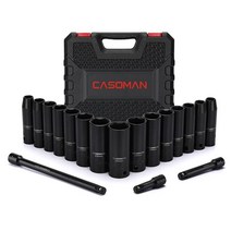 CASOMAN 17피스 1/2인치 드라이브 임팩트 소켓 세트 얕은 Cr-V 스틸 미터법 10mm-32mm 연장 바 포함: 5인치 10인치