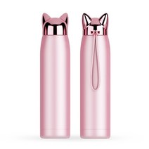 320ml 벽 보온병 물병 스테인레스 스틸 진공 플라스크 귀여운 고양이 여우 귀 열 커피 차 우유 여행 머그잔, Rose gold