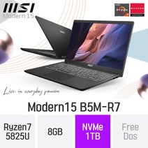 MSI 모던시리즈 모던15 B5M-R7 - 15.6인치 AMD 라이젠7 휴대용 인강용 문서작업 온라인수업 재택근무용 대학생 노트북, Free Dos, 8GB, 1TB