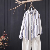 스트라이프긴팔셔츠 빅사이즈 여성의류 뚱뚱한 봄옷 2020 년 신 봄계절 와이드 루즈핏 와이셔츠 롱 에디션 291532551