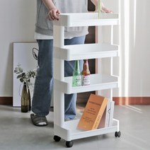 트롤리 간식팬트리 틈새선반 밀당 대피공간 이동식선반 3단 4단, 슬릿츠 선반 3단 화이트