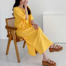 [에이브랜드] 시원한 소재 오렌지 홀릭 롱 원피스 /홈웨어/데일리원피스/반팔원피스