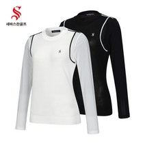 [세바스찬] [골프](국내생산) 23 S/S 여성 하이브리드 라운드 냉감 소매 긴팔 니트, 색상:블랙 / 사이즈:95