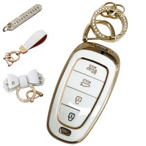 루루형제 현대 자동차 그랜저HG / 싼타페DM / 제네시스DH / 맥스크루즈 / 아슬란 / 신형에쿠스 키케이스 4버튼 트렁크 + 번호 키링, 키케이스+번호키링+가죽리본키링+가죽스트랩, AH-05, 크림화이트