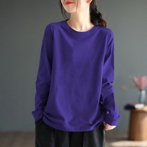WZC 봄가을 여성 순면 티셔츠 무지 라운드 긴팔 풀오버 베이직 기본 상의 면티 빅사이즈 6컬러