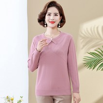 중년 엄마 가을 옷 라운드 스웨터 여성 패션 레깅스 중노년 봄가을 긴 소매 니트 겉옷