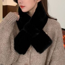 여자 따뜻한 검정색 쁘띠목도리 밍크페이크퍼 털목도리 머플러