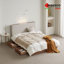 인베스코 브릭 LED 서랍형 침대 Q_온슬립 하드유로탑 매트리스, 베이지