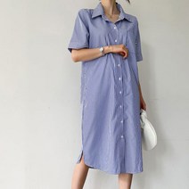 [무료배송]스트라이프 롱 반팔 여름 남방 원피스 셔츠 바캉스 데일리 오피스룩