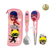 라이브잇 르번 레이디버그 체인지 스텐 교정 젓가락 + 스푼 + 케이스 세트, 혼합색상