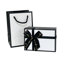 루루홈 블랙 화이트 리본 선물 포장 박스 + 종이가방, 1호 상자 + 1호 가방