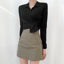티데일리 옆단추 크롭 카라 가디건 여성용 사선 랩 긴팔 티셔츠