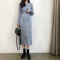 - 골지니트 라운드넥 슬림핏 롱원피스 2color