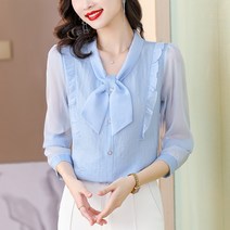 봄 프릴 리본 블라우스 스타일리시하고 서구적인 느낌에 배 덮는 상의