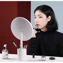 그물 빨간 LED 화장 거울 펜 홀더 수납 큰 원형 거울 지능 채우기 조명 조절 각도 전문 데스크탑 거울, 화이트