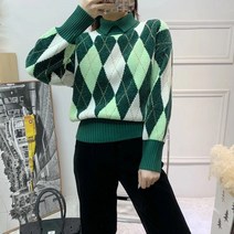 돌체비타샵 아가일 반폴라 카라 루즈핏 니트