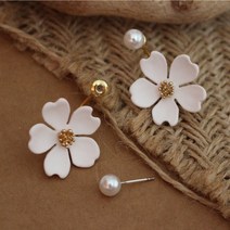 MOOLDN 실버925 투웨이 베이비핑크 플라워 진주 은침 귀걸이