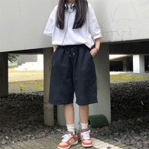 반바지 여성 카고 퓨어 루즈 하라주쿠 BF 기본 레저 와이드 레그 신축성 허리 심플 일본 스타일 커플 대학 숙녀
