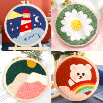 펀치니들 간편하고 쉬운 프랑스자수 DIY 자수 패키지 세트, 1 에덴그린, 1개