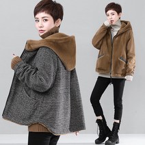 K.ONLINE SHOP엄마 겨울점퍼 양면후드양털코트 박시 체크양털아우터 트위드자켓 청자켓 가죽자켓