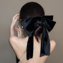 추동 빈티지 벨벳 블랙 리본 라지 리본 헤어핀 머리장식 포니테일 클립 선미 스프링 클립입니다