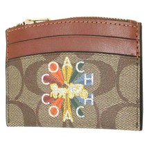 COACH 코치 여성용 모양 카드 케이스 방사형 무지개 - 카키 OS 지갑