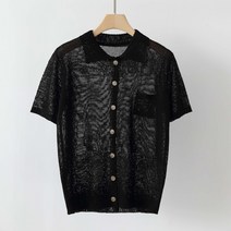 제니트 여성용 기본핏 도프 카라 포켓 반팔 니트 가디건