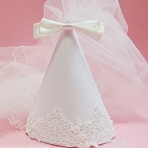 (완제품 12시주문시 당일출고)레이스 파티햇 생일 파티 용품 베일 면사포 브라이덜샤워 할로윈 꼬깔모자, 핑크 고무줄추가