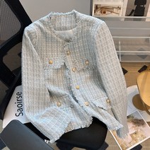 여성 트위드 점퍼 여성위한 한국식 운 술 짧은 코트 봄 가 2023 하이 엔드