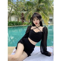 일자넥 오프숄더 도트 탑 프릴 스트랩 시폰블라우스 스커트 투피스
