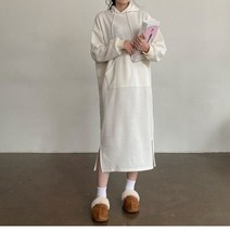 더핑크 / 듀일 루즈핏 무지 기모 후드 롱 원피스 [더핑크]