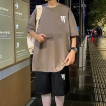 여름 반팔 티셔츠 정장 남성용 트렌디 캐주얼 스포츠 남성용 루즈 세트 반팔 반바지 투피스 세트