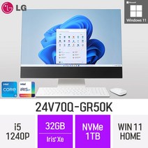 LG전자 24V70Q-GR50K 24인치 인텔 12세대 i5 Iris Xe Win11 Home 사무용 인강용 재택근무용 일체형 PC, 1TB, 32GB
