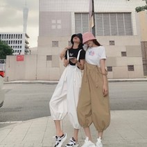 여성 멜빵바지 블루밍크 멜빵바지 여자 여름 배기핏 트렌디 슬림 9부 슬랙스