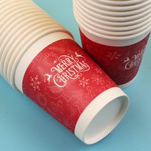메리크리스마스 일회용 종이컵 250ML/9oz 붉은 눈꽃 무형광천연펄프 커피잔 100개 도톰한 친환경 대용량 주방 파티 용품 자판기컵 ZB-4043, 200개