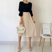 퍼니걸스 3895 플리츠 주름 뒷 리본 스트랩 배색 미디 원피스 여성의류