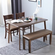 베스트리빙 캔버라 캘빈 고무나무 원목 4인용 식탁세트/의자2개+벤치의자1개/3colors, 모카